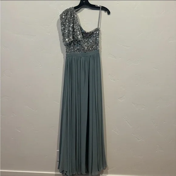 Sachin & Babi Jolie One Shoulder Sequin Gown Steel Blue - Picture 3 of 12